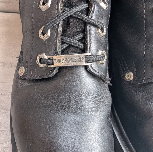 Harley Davidson Women's Black Leather Motorcycle Combat Boots Size 9 Side Zip - Picture 7 of 15